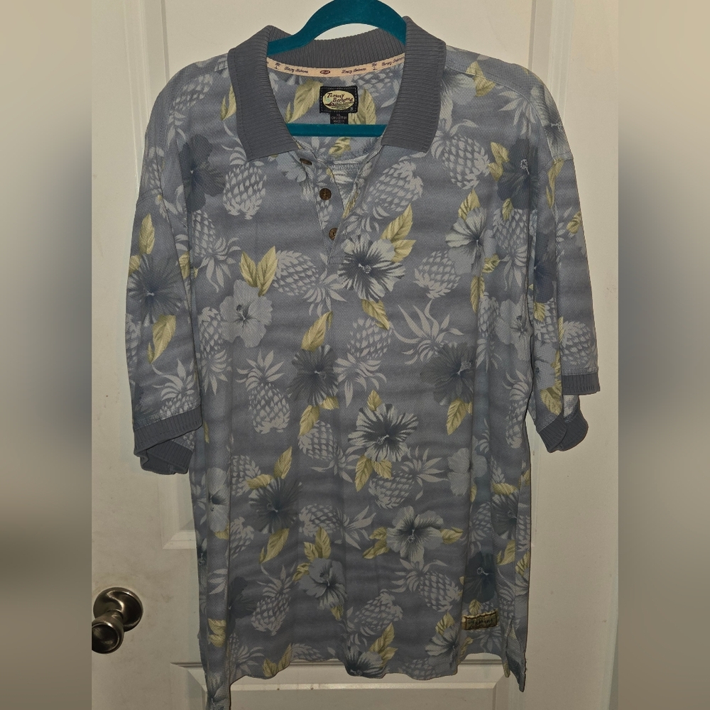 Tommy Bahama Blue and Yellow Floral Polo Shirt